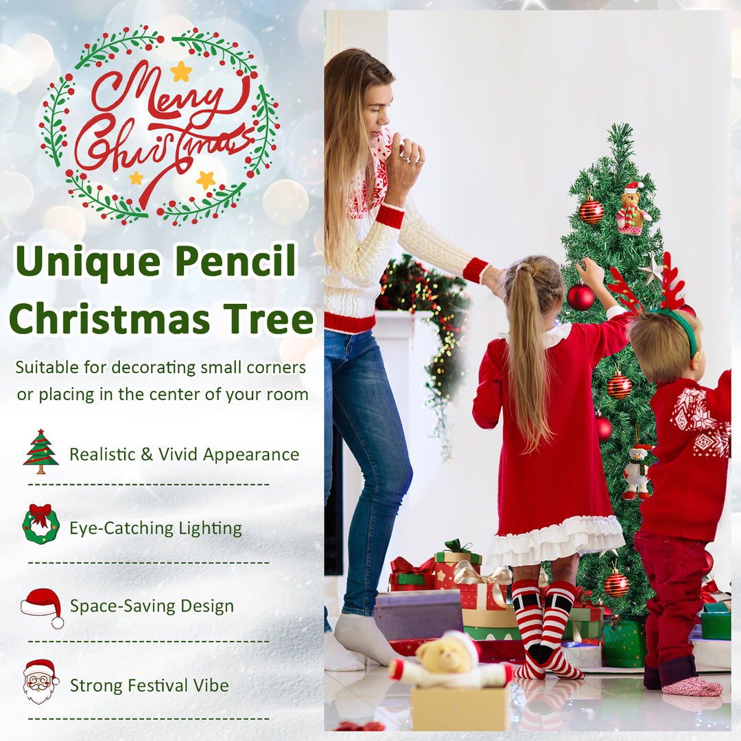 5 FT Fiber Optic Artificial Christmas Tree Slim Pencil Xmas Tree w/ Colorful Lights and 361 Branch Tips Image 7