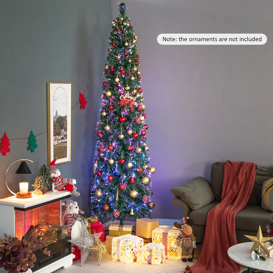 8 FT Fiber Optic Artificial Christmas Tree Slim Pencil Xmas Tree w/ Colorful Lights and 889 Branch Tips Image 2