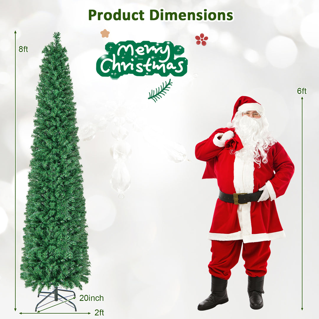 8 FT Fiber Optic Artificial Christmas Tree Slim Pencil Xmas Tree w/ Colorful Lights and 889 Branch Tips Image 3