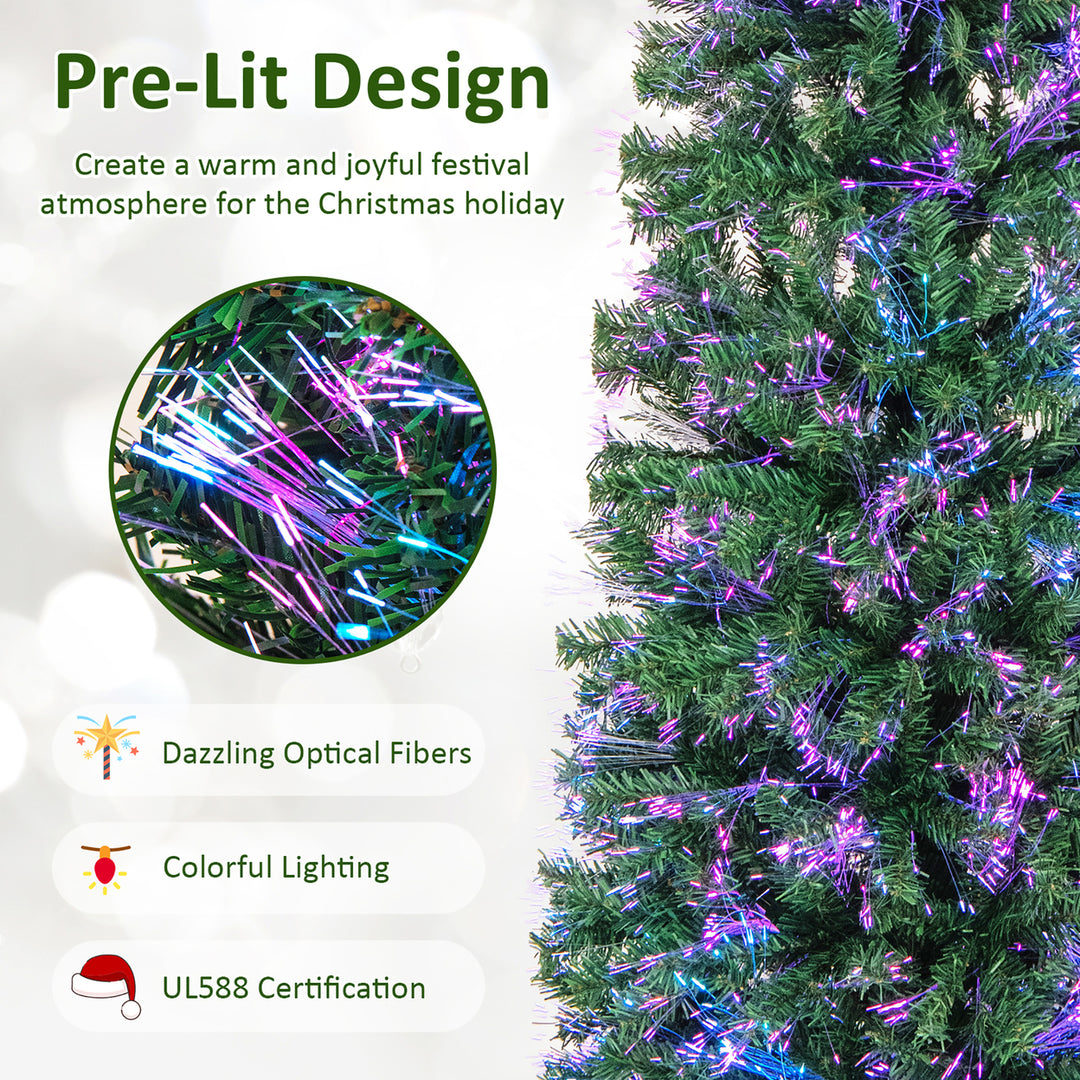 5 FT Fiber Optic Artificial Christmas Tree Slim Pencil Xmas Tree w/ Colorful Lights and 361 Branch Tips Image 9