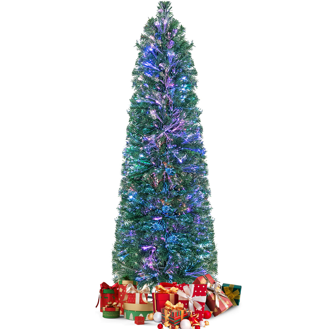 5 FT Fiber Optic Artificial Christmas Tree Slim Pencil Xmas Tree w/ Colorful Lights and 361 Branch Tips Image 10