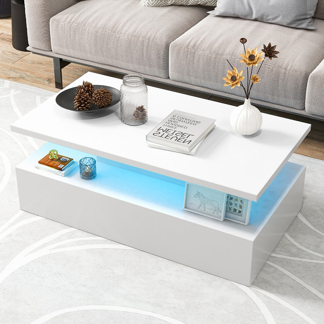 LED Coffee Table 2-Tier High Glossy with Adjustable Light and Remote Control Image 3