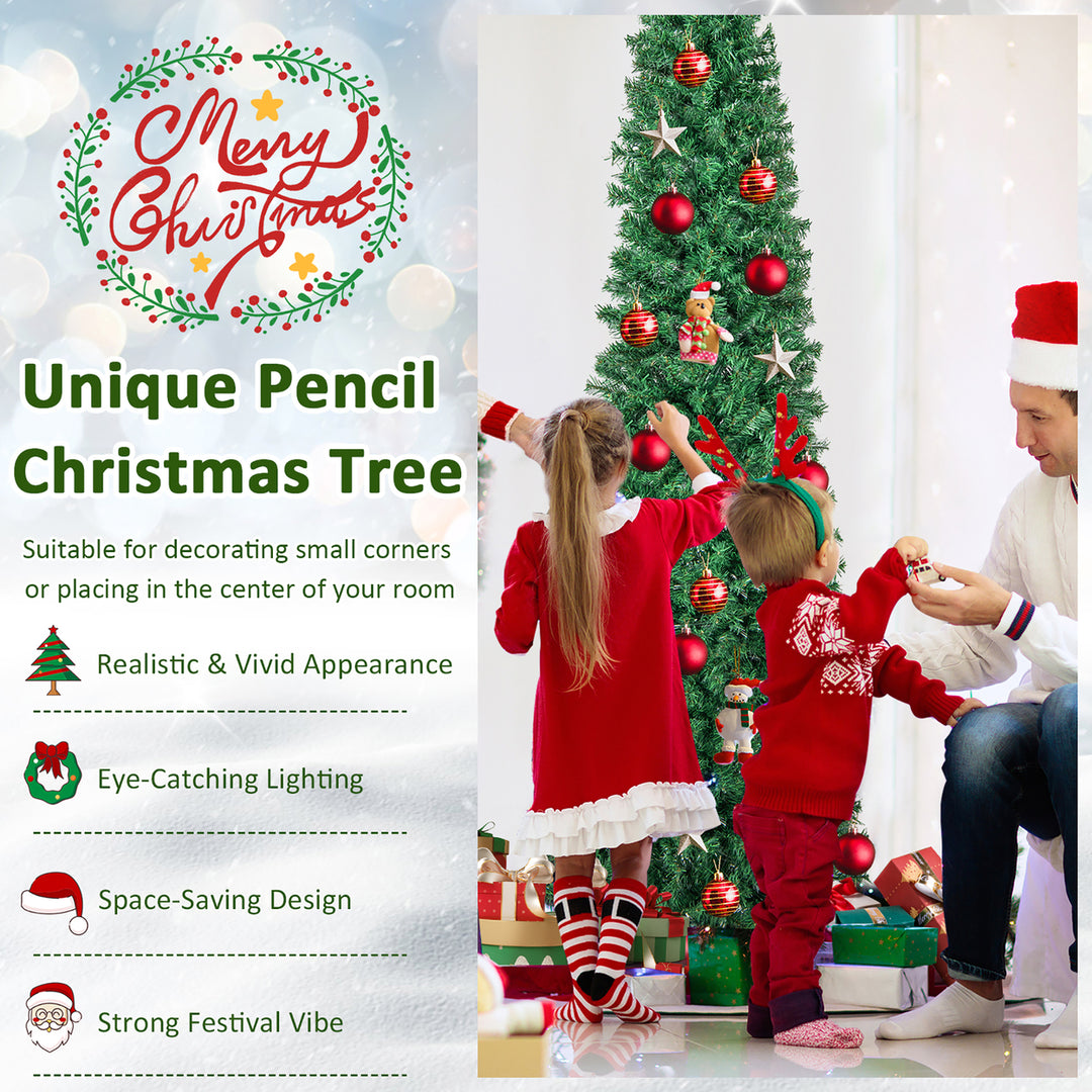 8 FT Fiber Optic Artificial Christmas Tree Slim Pencil Xmas Tree w/ Colorful Lights and 889 Branch Tips Image 6