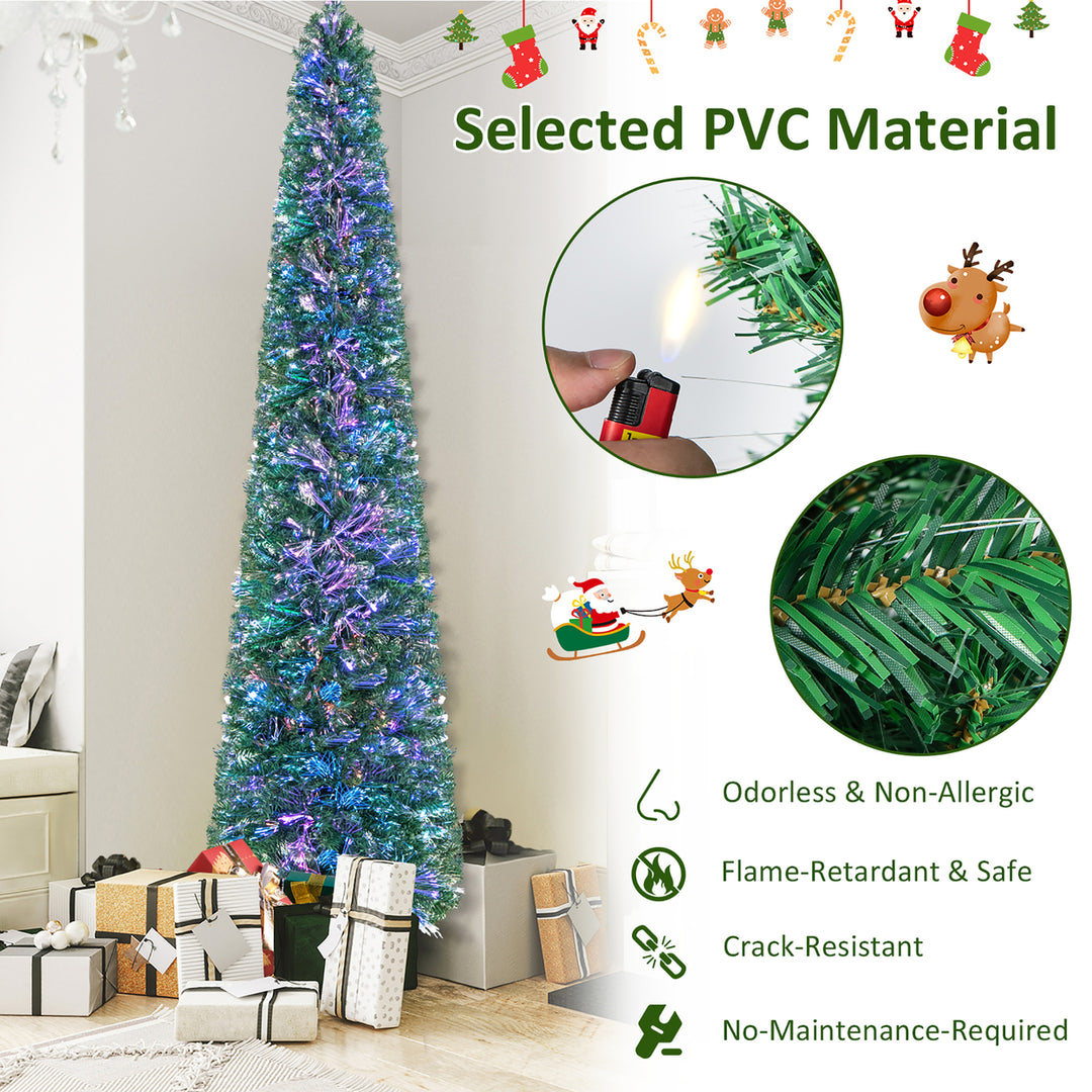 8 FT Fiber Optic Artificial Christmas Tree Slim Pencil Xmas Tree w/ Colorful Lights and 889 Branch Tips Image 7