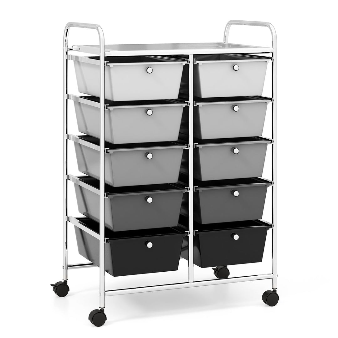 10-Drawer Rolling Storage Cart Tools Scrapbook Paper Organizer on Wheels Black Gradient Image 1