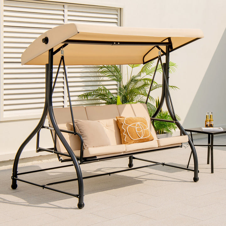 3-Seat Outdoor Converting Patio Swing Glider Adjustable Canopy Porch Swing Image 2