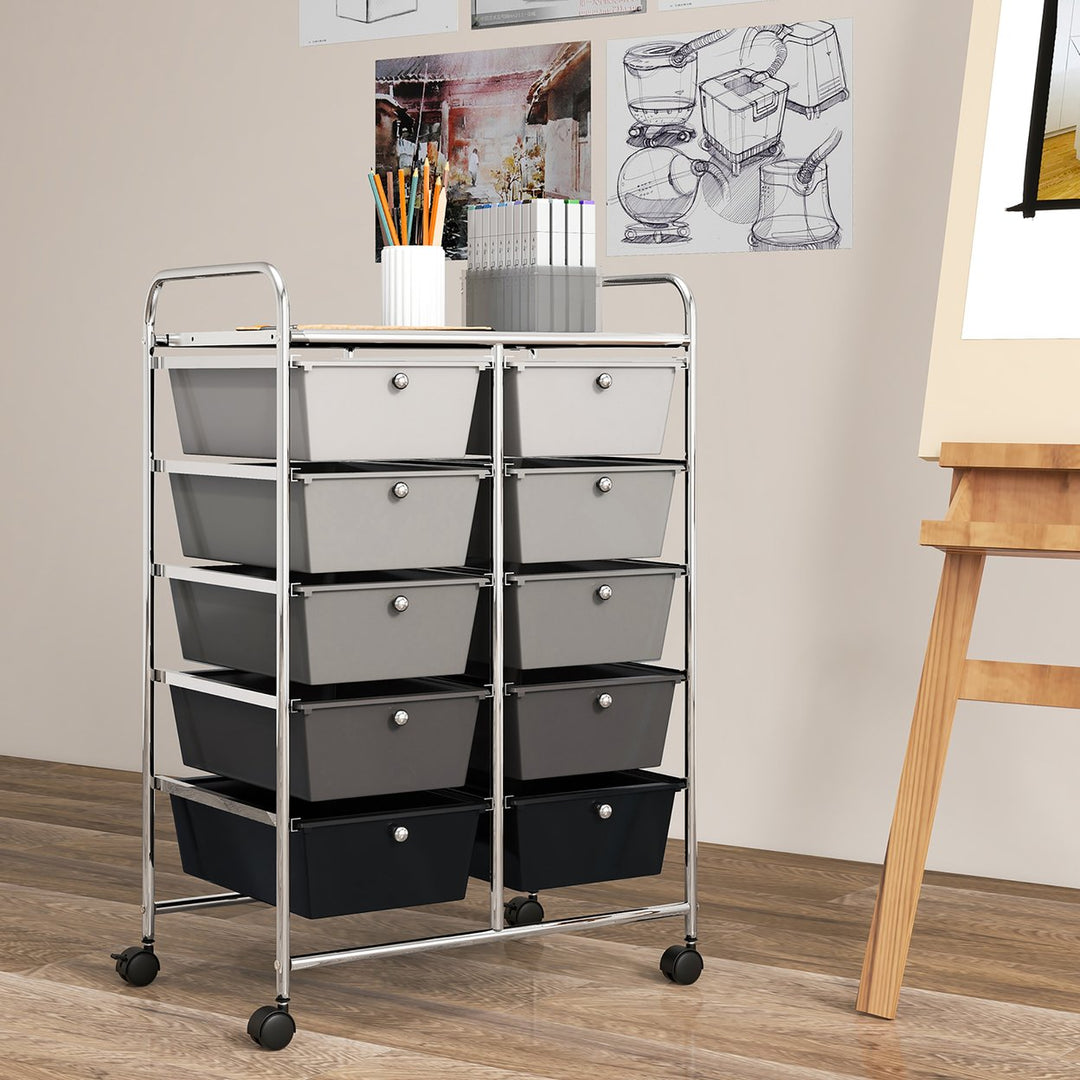 10-Drawer Rolling Storage Cart Tools Scrapbook Paper Organizer on Wheels Black Gradient Image 4