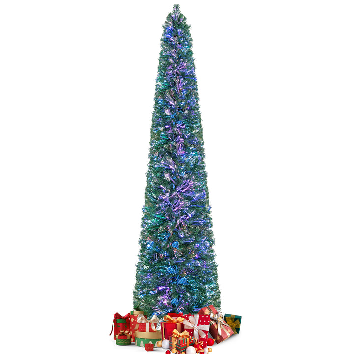 8 FT Fiber Optic Artificial Christmas Tree Slim Pencil Xmas Tree w/ Colorful Lights and 889 Branch Tips Image 10