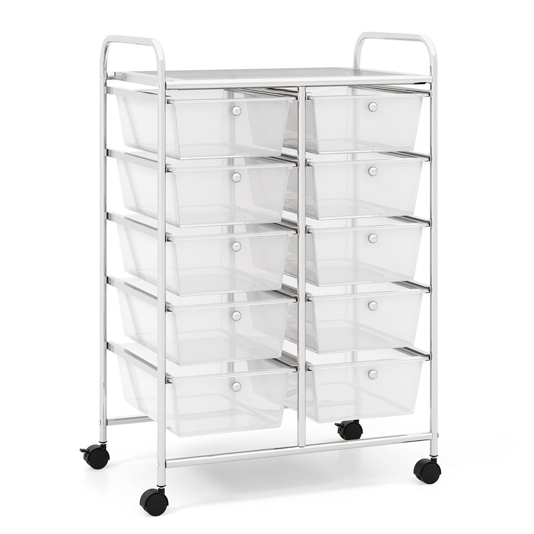 10-Drawer Rolling Storage Cart Tools Scrapbook Paper Organizer on Wheels Clear Image 1