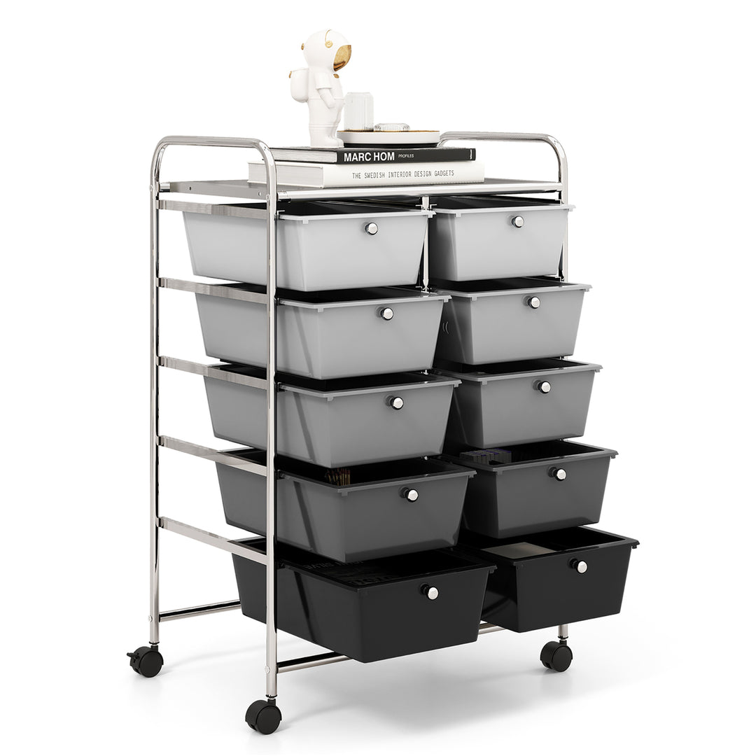 10-Drawer Rolling Storage Cart Tools Scrapbook Paper Organizer on Wheels Black Gradient Image 10