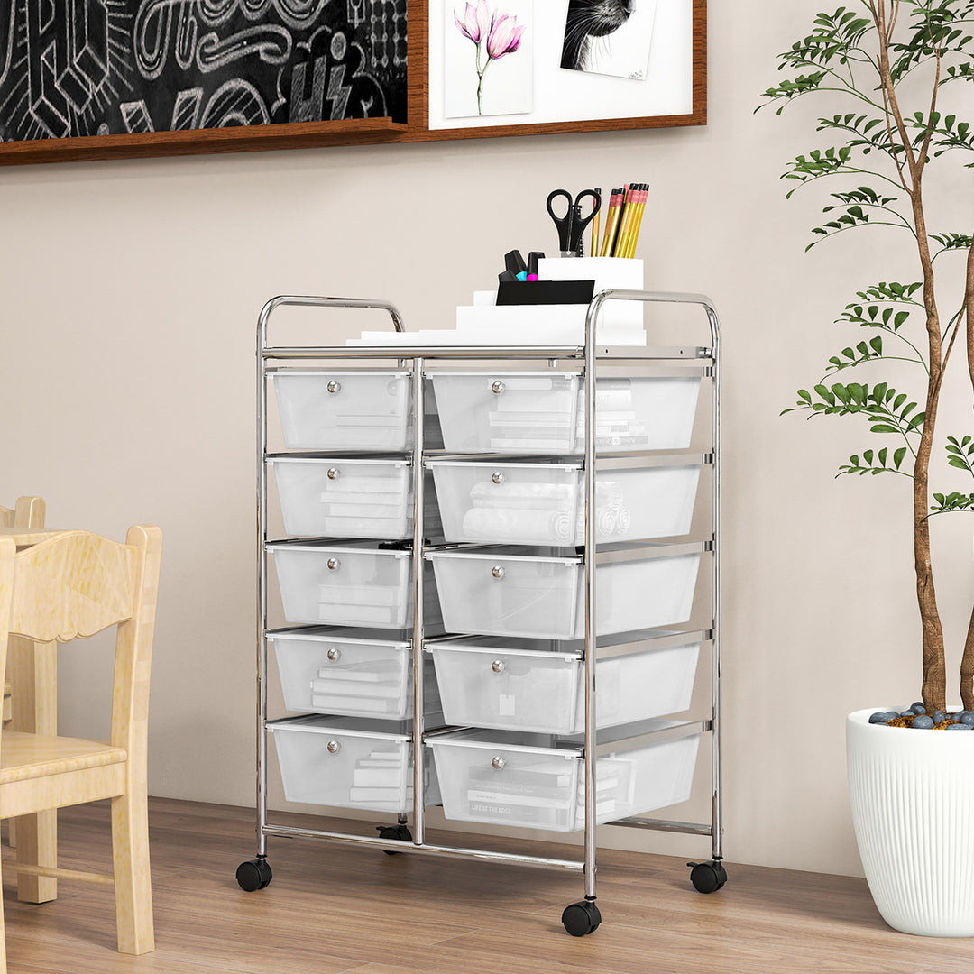 10-Drawer Rolling Storage Cart Tools Scrapbook Paper Organizer on Wheels Clear Image 2