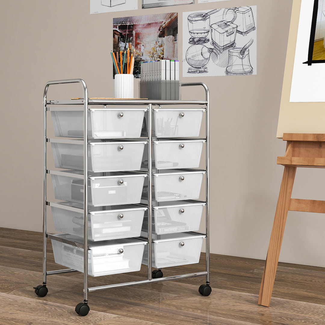 10-Drawer Rolling Storage Cart Tools Scrapbook Paper Organizer on Wheels Clear Image 4