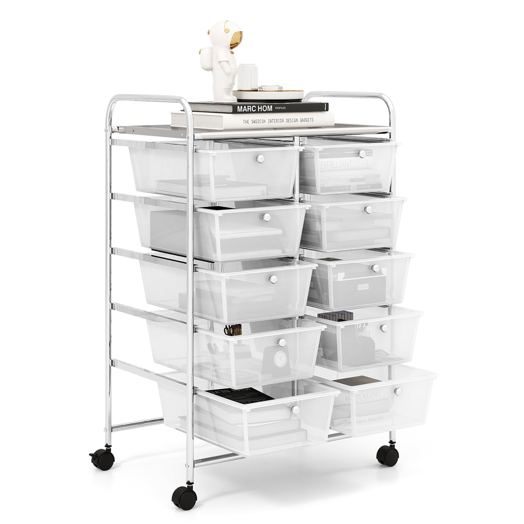 10-Drawer Rolling Storage Cart Tools Scrapbook Paper Organizer on Wheels Clear Image 6