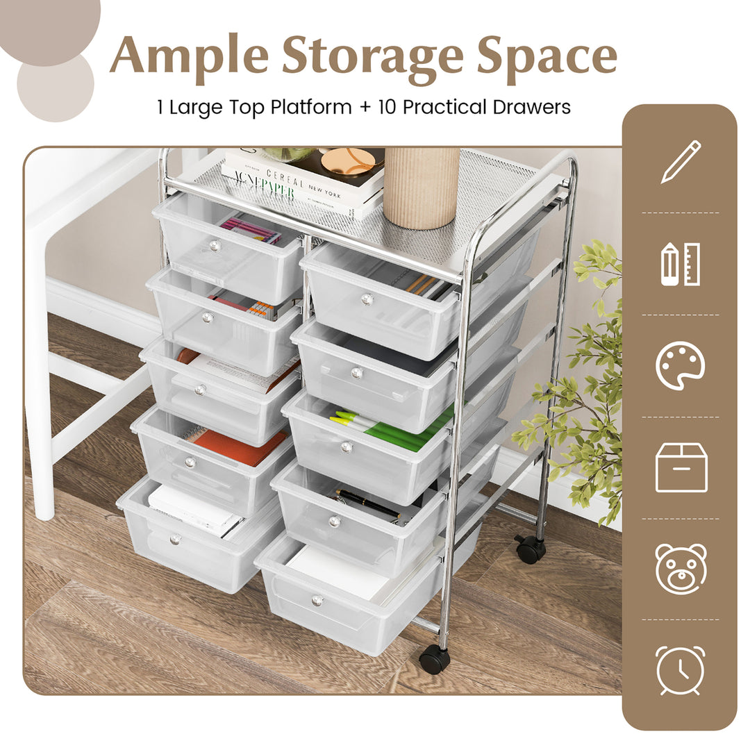 10-Drawer Rolling Storage Cart Tools Scrapbook Paper Organizer on Wheels Clear Image 7