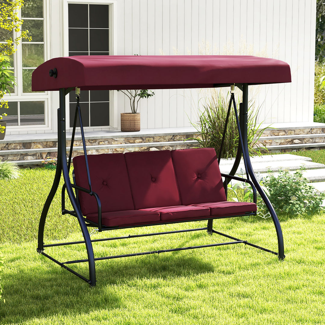 Converting Patio Swing Chair Porch Swing Bed w/Adjustable Canopy and Thickened Cushion Image 3