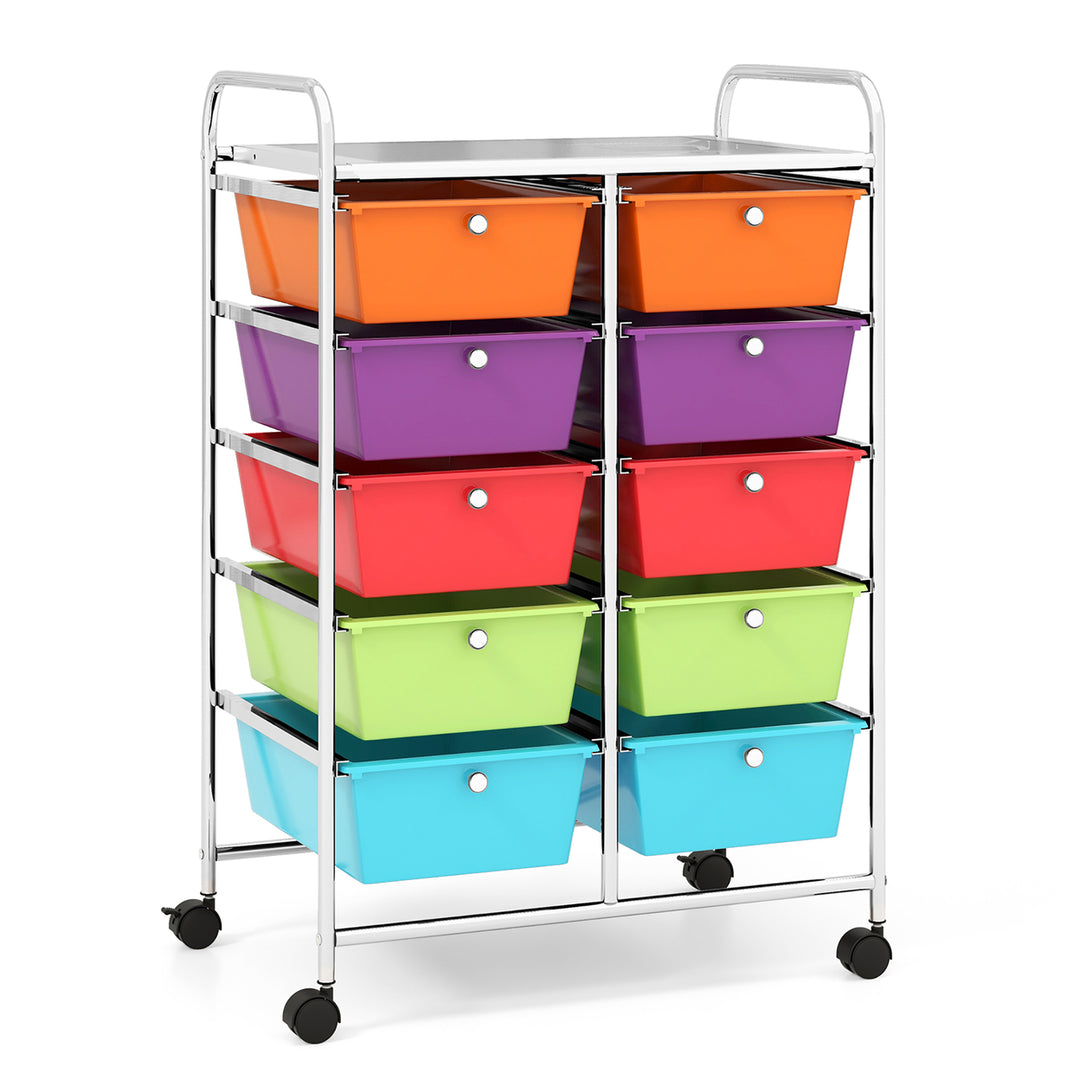 10-Drawer Rolling Storage Cart Tools Scrapbook Paper Organizer on Wheels Multicolor Image 1