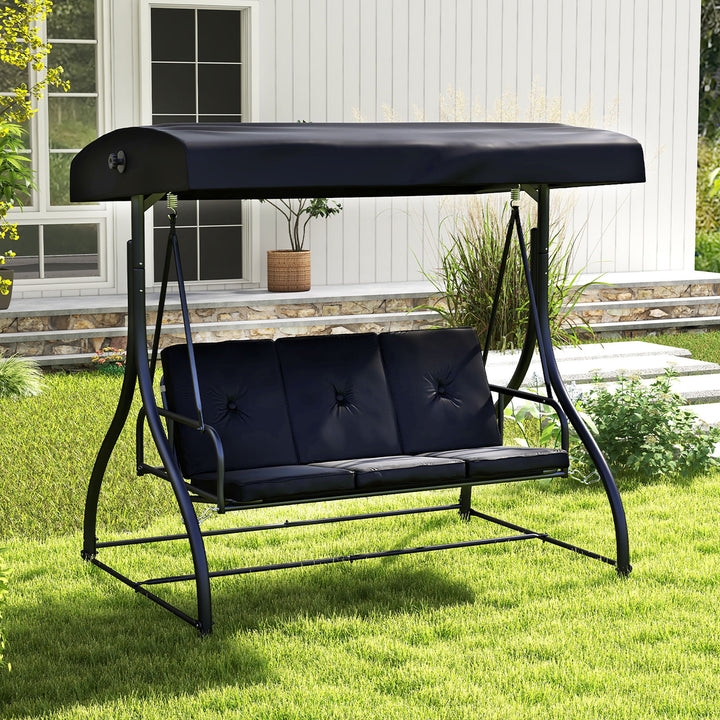 Converting Patio Swing Chair Porch Swing Bed w/Adjustable Canopy and Thickened Cushion Image 4