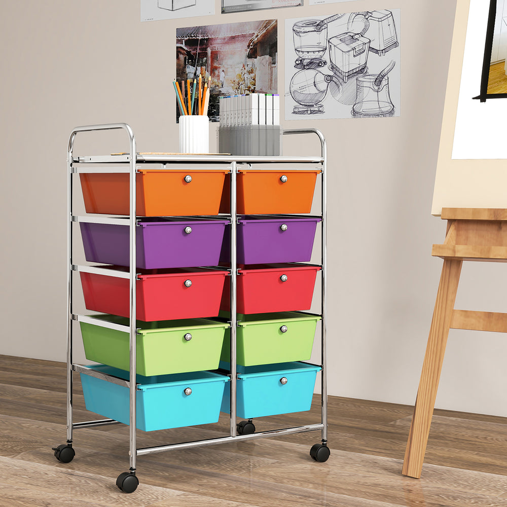 10-Drawer Rolling Storage Cart Tools Scrapbook Paper Organizer on Wheels Multicolor Image 2