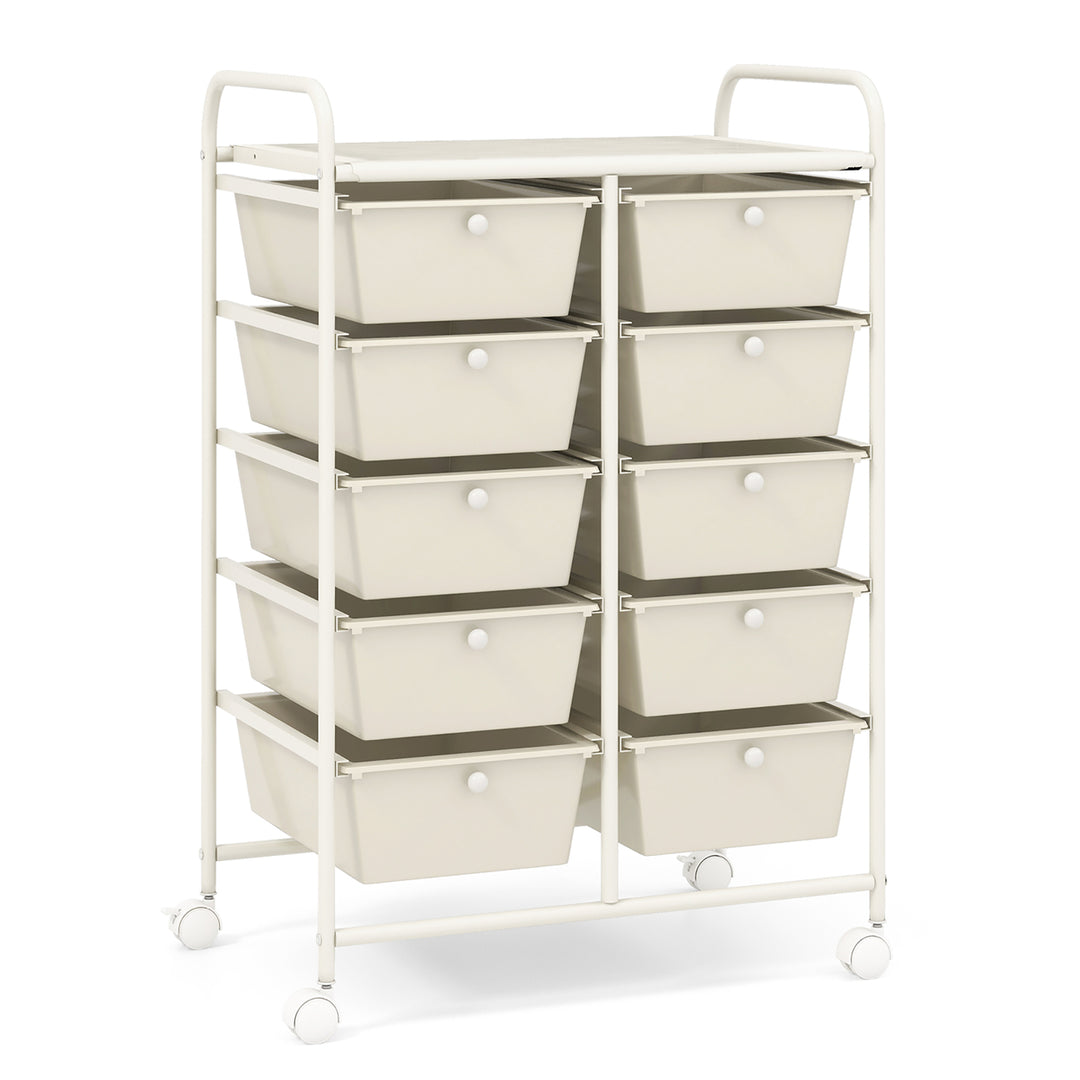 10-Drawer Rolling Storage Cart Tools Scrapbook Paper Organizer on Wheels White Image 1