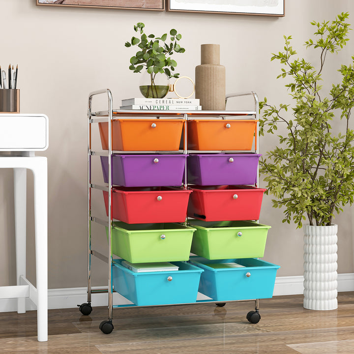 10-Drawer Rolling Storage Cart Tools Scrapbook Paper Organizer on Wheels Multicolor Image 4