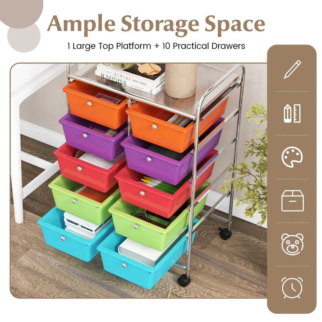 10-Drawer Rolling Storage Cart Tools Scrapbook Paper Organizer on Wheels Multicolor Image 5