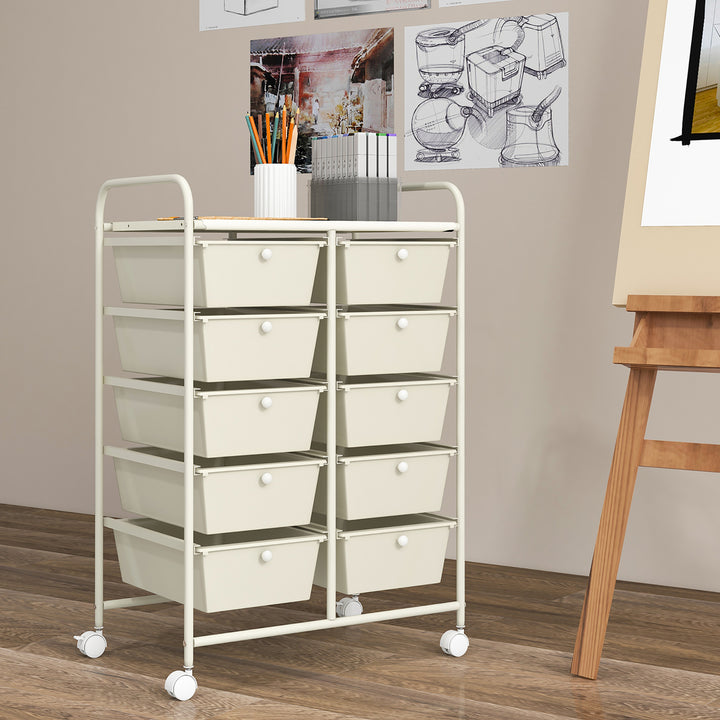 10-Drawer Rolling Storage Cart Tools Scrapbook Paper Organizer on Wheels White Image 4