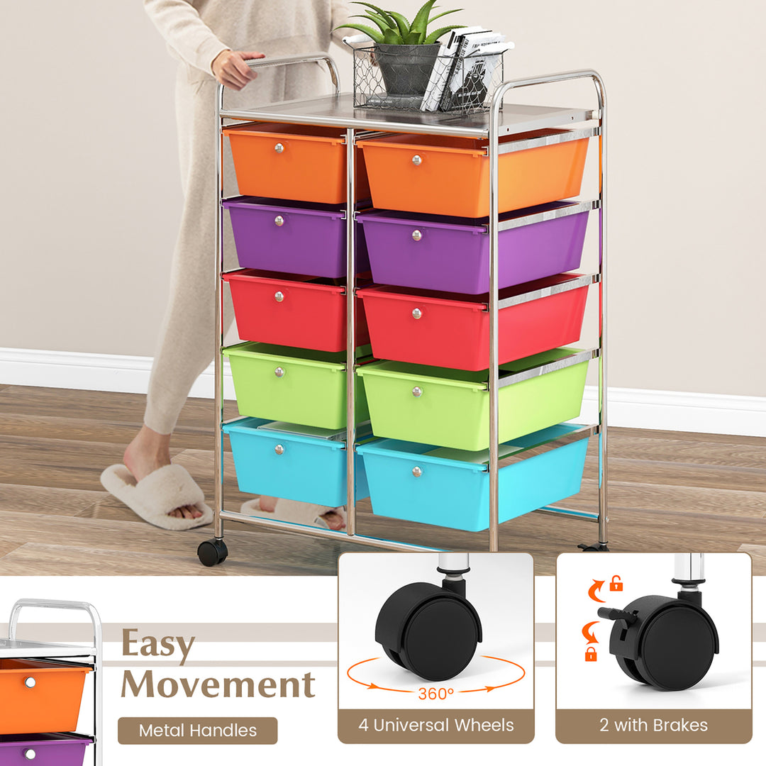 10-Drawer Rolling Storage Cart Tools Scrapbook Paper Organizer on Wheels Multicolor Image 6