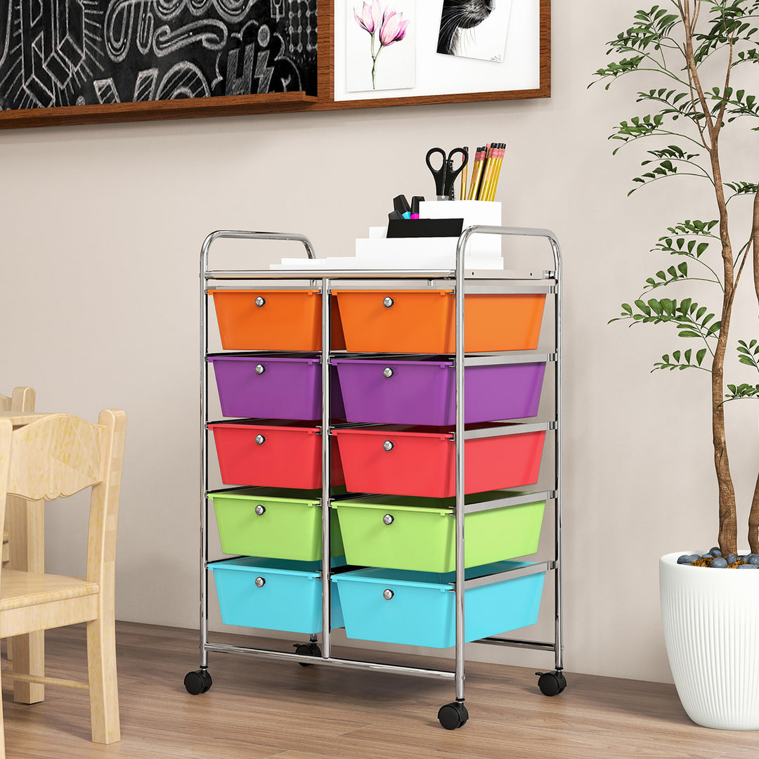 10-Drawer Rolling Storage Cart Tools Scrapbook Paper Organizer on Wheels Multicolor Image 8