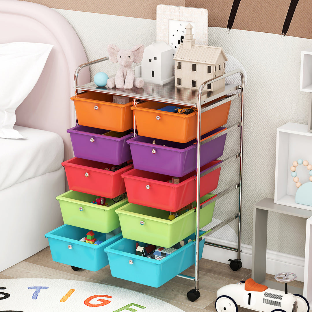 10-Drawer Rolling Storage Cart Tools Scrapbook Paper Organizer on Wheels Multicolor Image 9