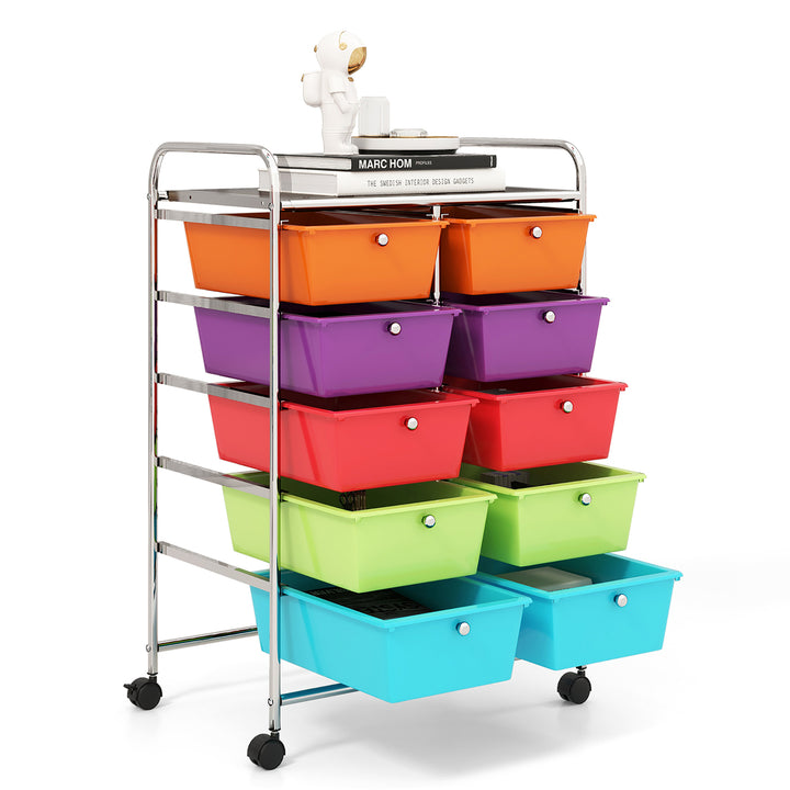 10-Drawer Rolling Storage Cart Tools Scrapbook Paper Organizer on Wheels Multicolor Image 10