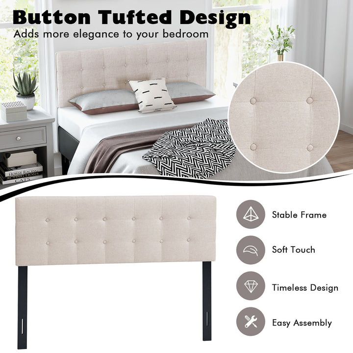 Full/Queen Size Headboard Linen Fabric Upholstered Button Tufted Solid Wood Leg Image 8