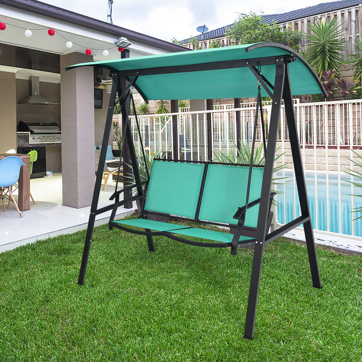 2-Person Outdoor Patio Porch Swing Chair w/ Adjustable Canopy Turquoise Image 1