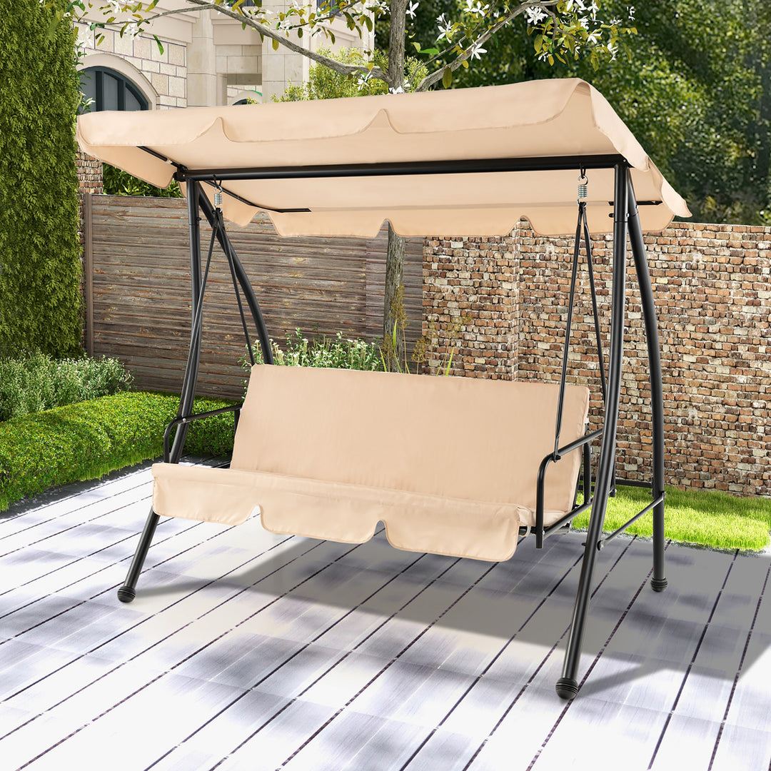 Outdoor Swing Chair Glider Patio Hammock Converting Flatbed w/ Adjustable Canopy Image 3