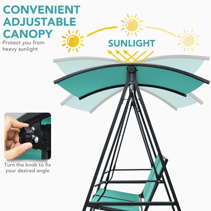 2-Person Outdoor Patio Porch Swing Chair w/ Adjustable Canopy Turquoise Image 7