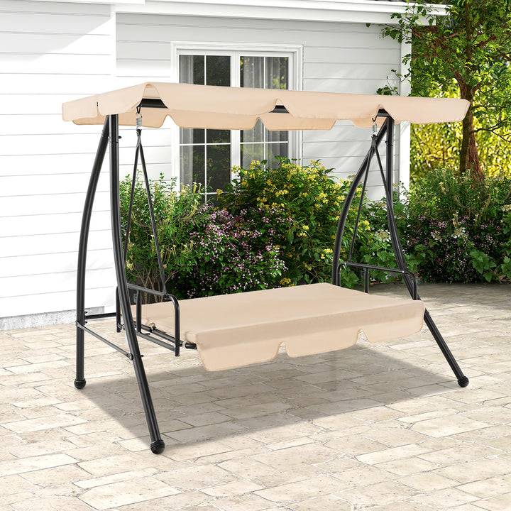 Outdoor Swing Chair Glider Patio Hammock Converting Flatbed w/ Adjustable Canopy Image 4