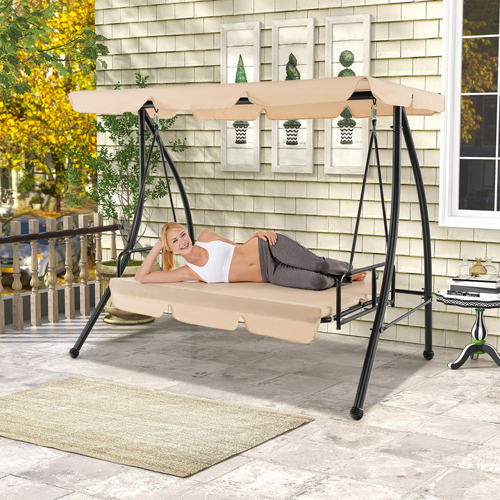 Outdoor Swing Chair Glider Patio Hammock Converting Flatbed w/ Adjustable Canopy Image 5