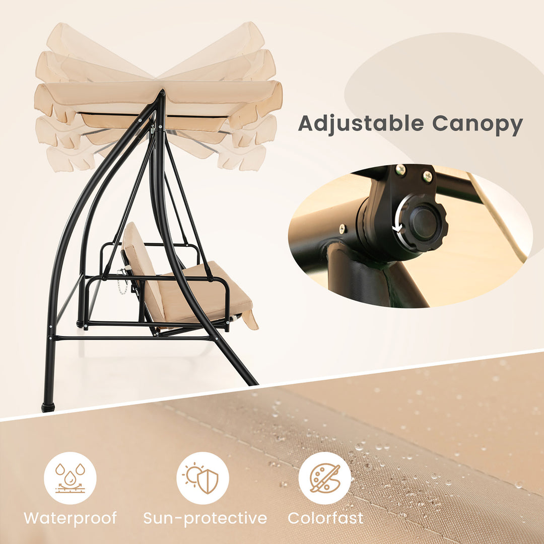 Outdoor Swing Chair Glider Patio Hammock Converting Flatbed w/ Adjustable Canopy Image 6