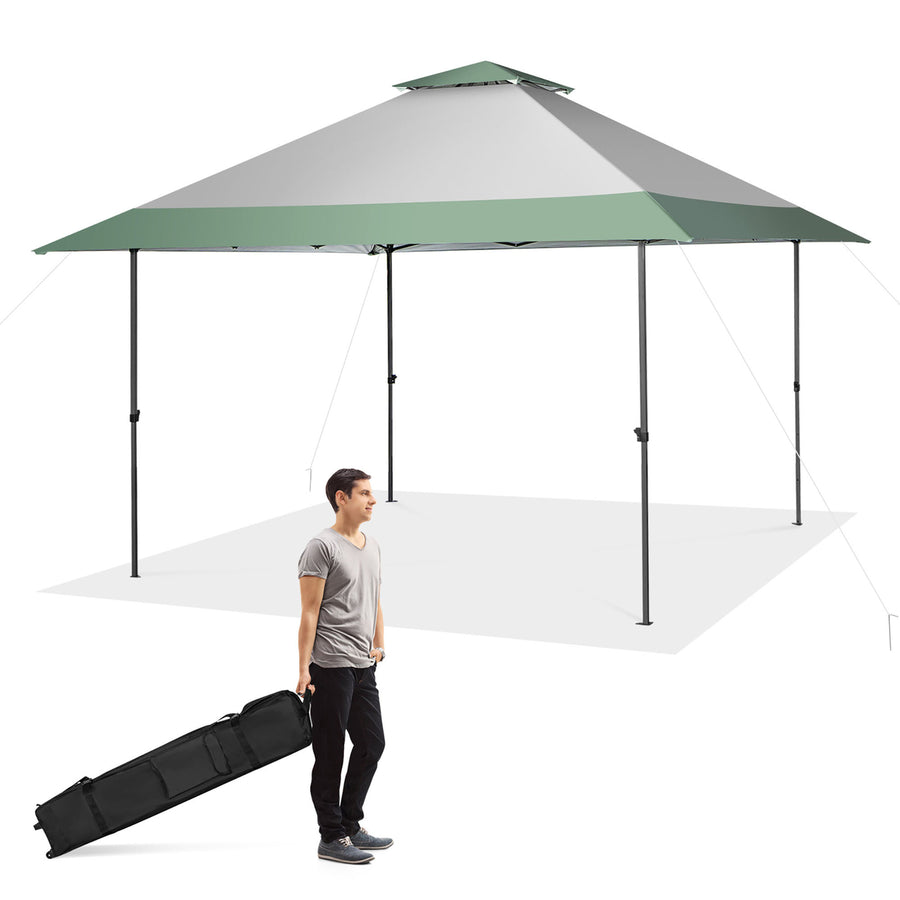 13x13 Outdoor Patio Pop Up Canopy Tent Sun Protection w/ Wheeled Bag Green and Grey Image 1