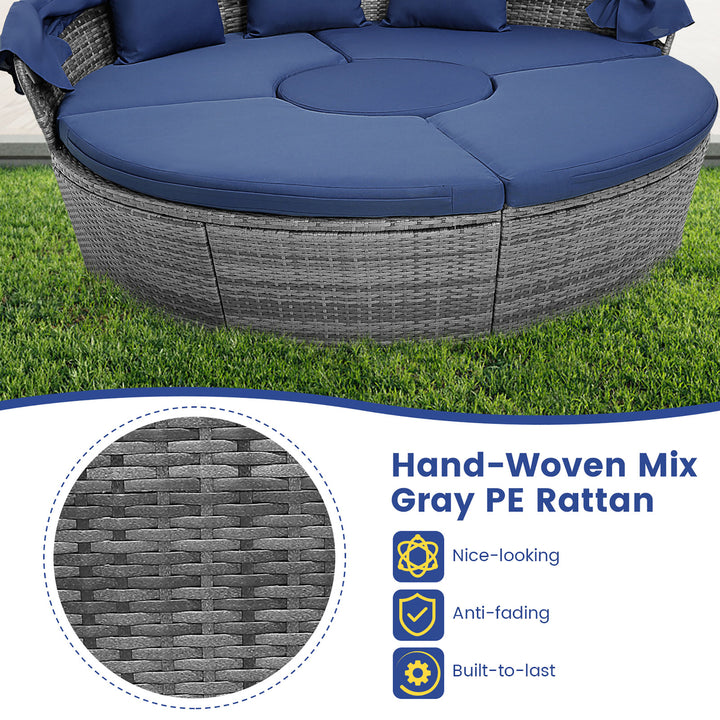 Outdoor Round Daybed w/ Retractable Canopy and Side Table Backyard Poolside Lawn Image 5