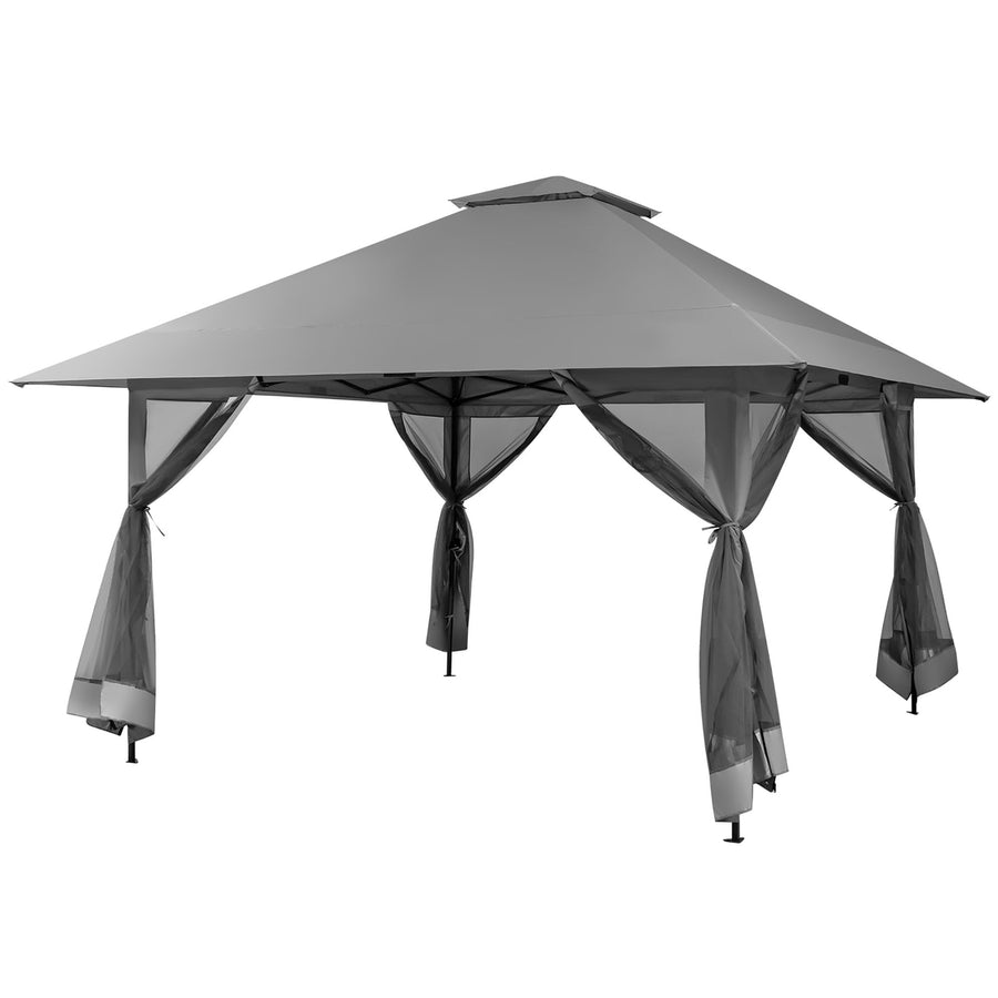 Outdoor Patio 13 x13 Pop Up Canopy Tent UV50+ Adjust Sun Protection w/ Mesh Sidewall Grey Image 1