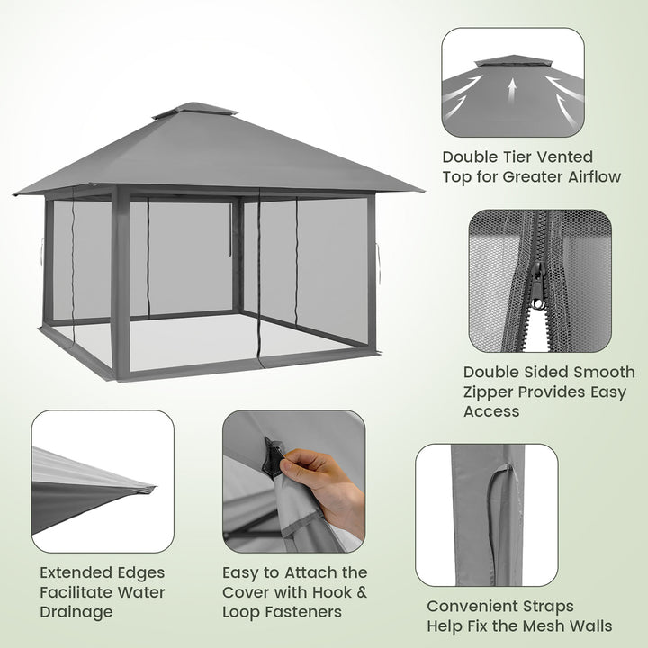 Outdoor Patio 13 x13 Pop Up Canopy Tent UV50+ Adjust Sun Protection w/ Mesh Sidewall Grey Image 2