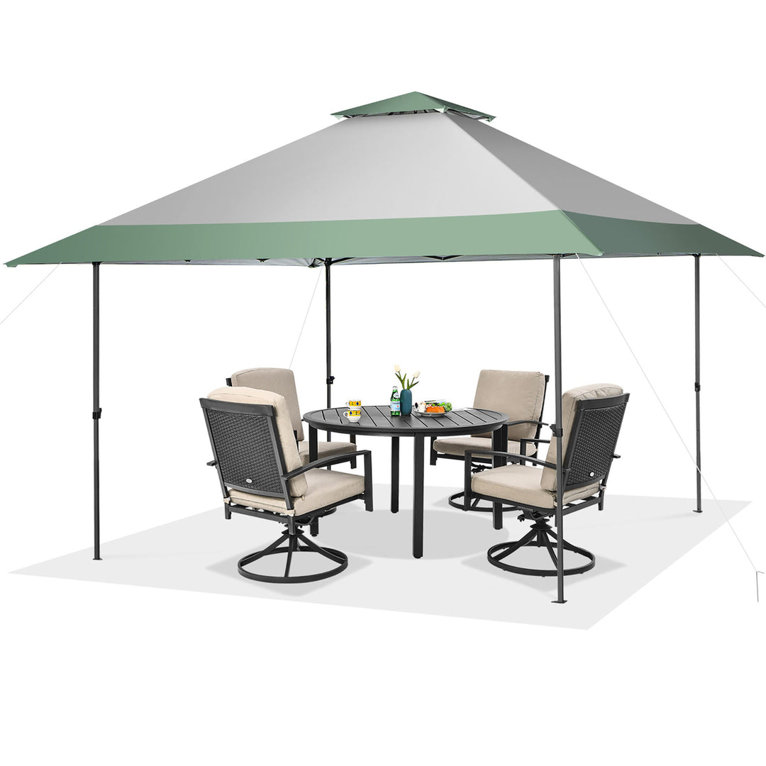 13x13 Outdoor Patio Pop Up Canopy Tent Sun Protection w/ Wheeled Bag Green and Grey Image 2