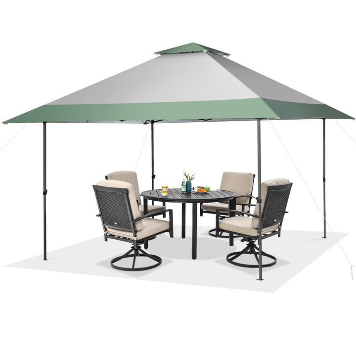 13x13 Outdoor Patio Pop Up Canopy Tent Sun Protection w/ Wheeled Bag Green and Grey Image 2