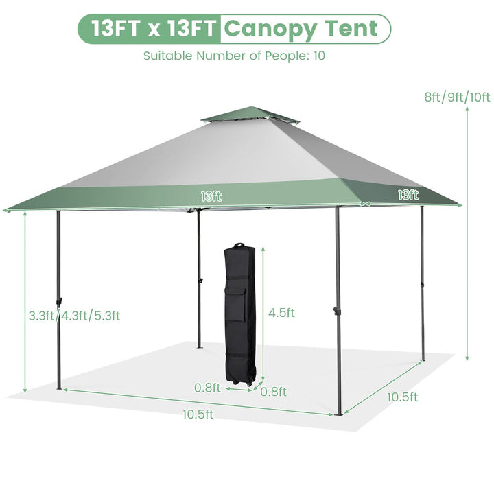 13x13 Outdoor Patio Pop Up Canopy Tent Sun Protection w/ Wheeled Bag Green and Grey Image 3