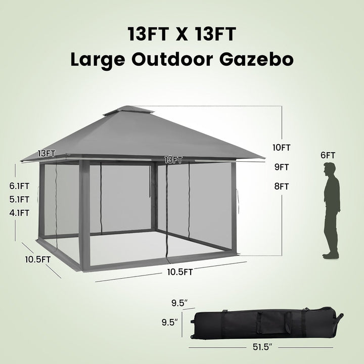 Outdoor Patio 13 x13 Pop Up Canopy Tent UV50+ Adjust Sun Protection w/ Mesh Sidewall Grey Image 3