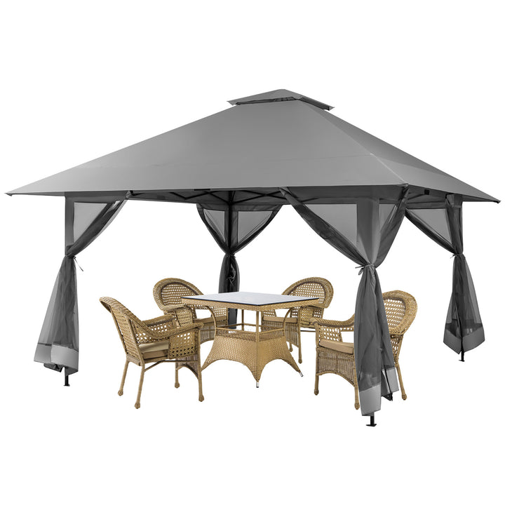 Outdoor Patio 13 x13 Pop Up Canopy Tent UV50+ Adjust Sun Protection w/ Mesh Sidewall Grey Image 5