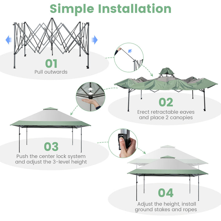 13x13 Outdoor Patio Pop Up Canopy Tent Sun Protection w/ Wheeled Bag Green and Grey Image 4