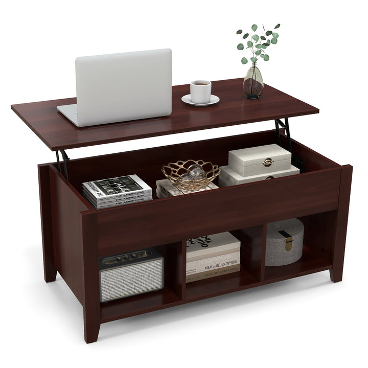 Lift Top Coffee Table w/ Storage Compartment Shelf Living Room Furniture Brown Image 1