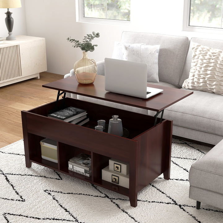 Lift Top Coffee Table w/ Storage Compartment Shelf Living Room Furniture Brown Image 2