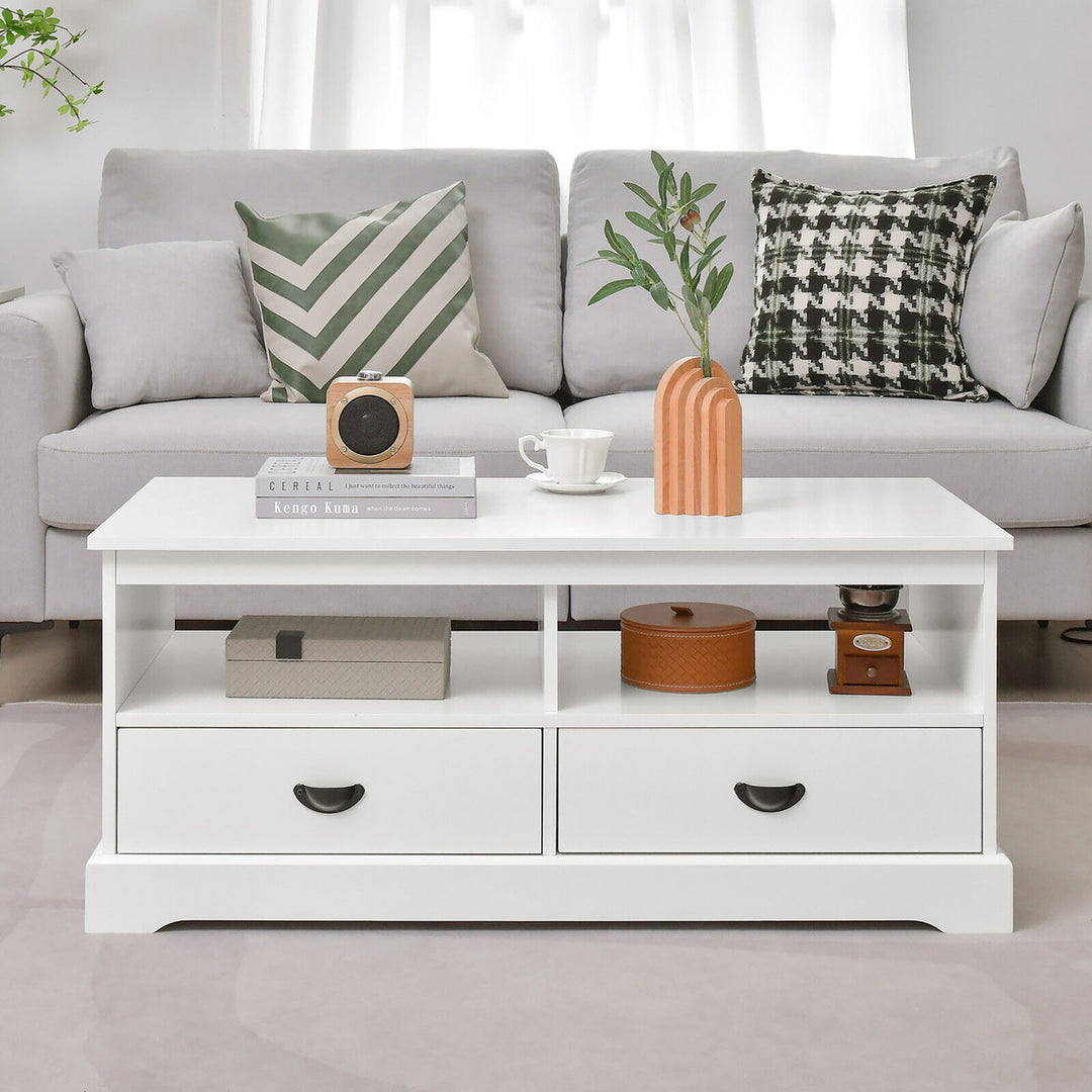 Coffee Table Modern Wood Cocktail Table W/Drawer and Storage Shelf for Living Room Image 4